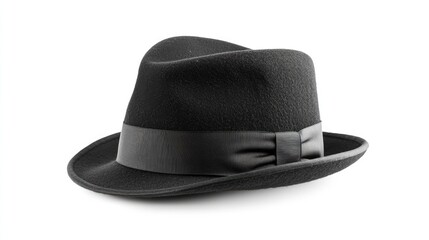 Classic black hat isolated on a pure white background, with sharp details and clean minimalist design.