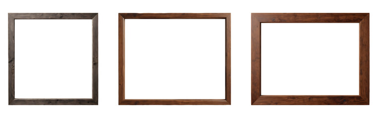 Set of various wooden frames isolated on transparent background, template