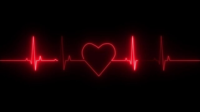 Heartbeat Pluss Animation, heart rate monitor electrocardiogram EKG or ECG looping background.glowing Neon digital heartbeat plus Heart beat electric neon line color animation. heart rate count video.