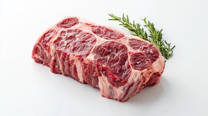 Obraz premium Lamb neck cut with tender fibers and fine fat details, isolated on an extended white backdrop