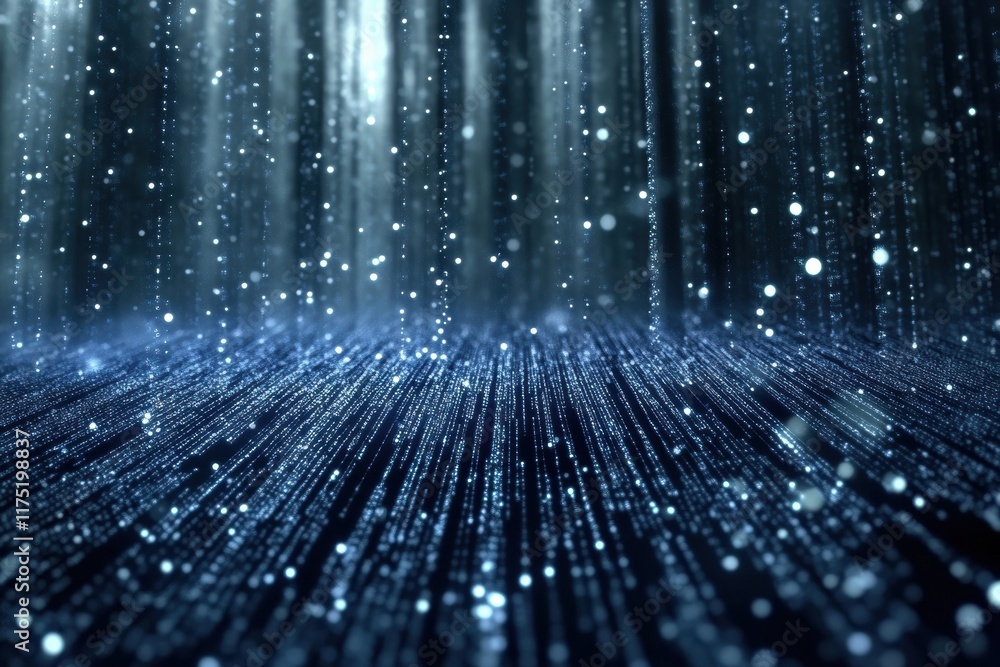 Poster a mesmerizing display of falling digital particles creates a stunning visual effect in a dark backgr
