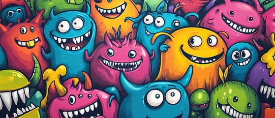 Obraz premium Colorful Monsters: A Vibrant Collection of Imaginative Creatures, Playful Designs, and Whimsical Art