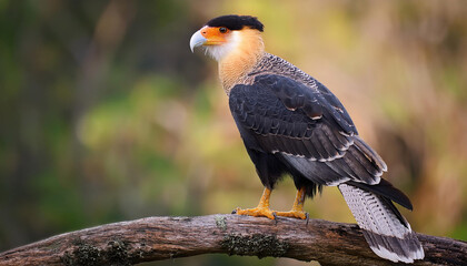 amazon yellow headed caracara perched on a branch its different plumage