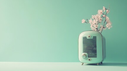Energy-efficient oil heater placed on a soft mint green background, clean and minimal.