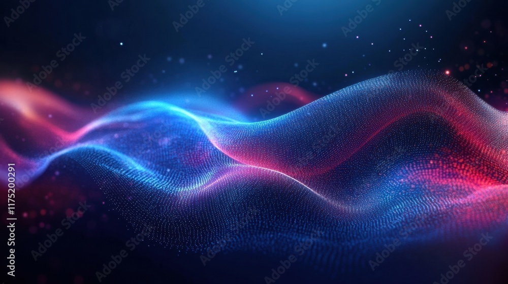Poster dynamic abstract waves of light in vibrant colors creating a captivating visual effect for technolog