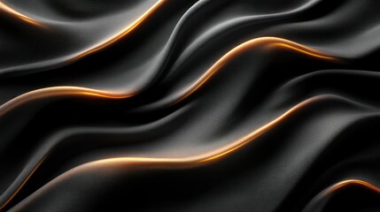 Fototapeta premium A close-up of flowing black fabric with subtle golden highlights.