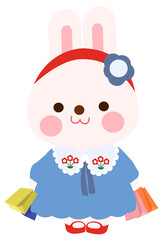 Naklejka premium Bunny walks with shopping bags, she is shopping.