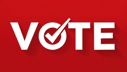 Fototapeta premium Bold Red VOTE Text with White Letters and a Checkmark Symbol Inspiring Civic Engagement and Voter Participation in Elections