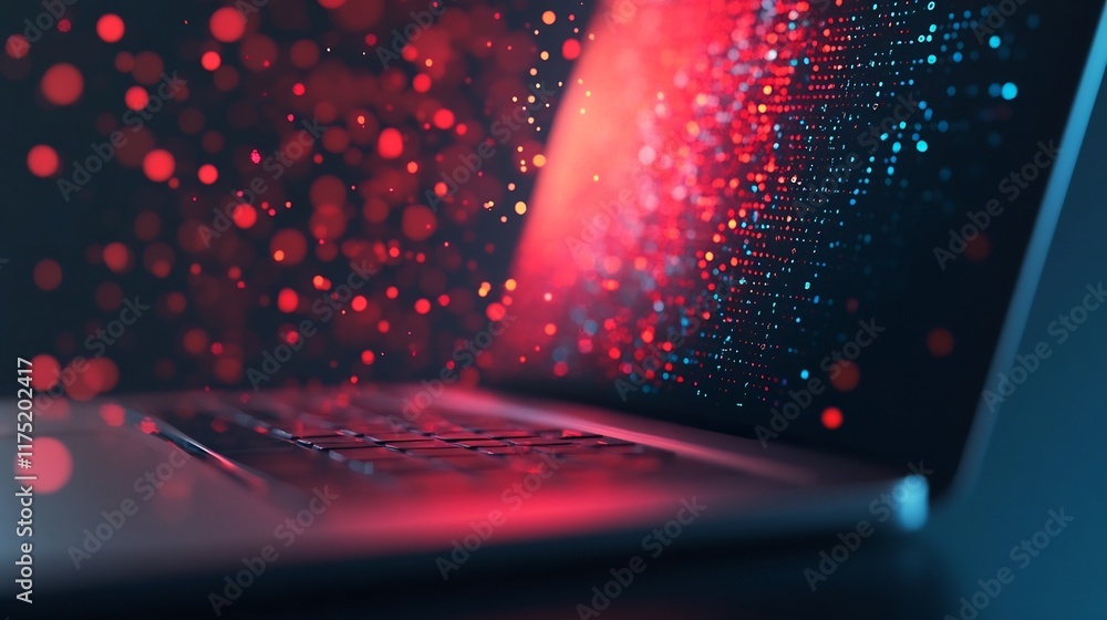 Aufkleber digital graph bursting out of a laptop screen,data visualization,tech theme
