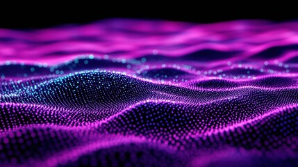 Vibrant abstract waves of light create a mesmerizing digital landscape in purple and blue tones.