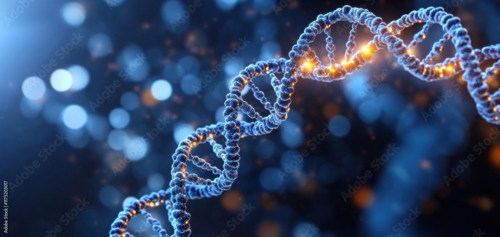 Poster abstract representation of dna strands with glowing elements and bokeh background, symbolizing genet
