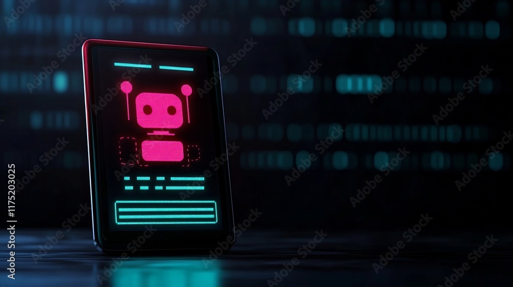 Aufkleber minimalistic digital chatbot interface on tablet screen with glowing icons and text bubbles
