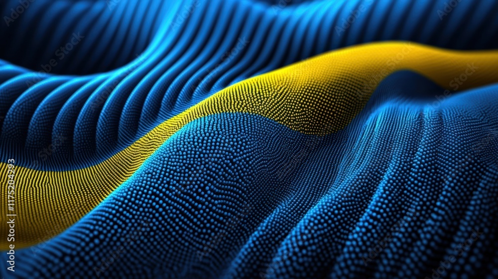 Poster abstract wavy pattern in blue and yellow tones, creating a dynamic and modern visual effect for crea