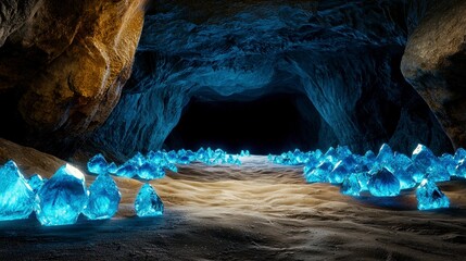 Discovering enchanting blue crystals mysterious cave photography underground close-up nature's hidden treasures