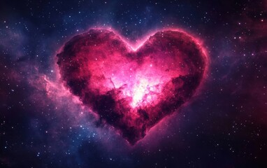 A vibrant heart-shaped nebula glowing in the cosmos, symbolizing love and beauty in a vast universe full of stars.