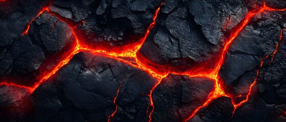 Abstract lava background with red and black color waves of liquid rock flow down from the top
