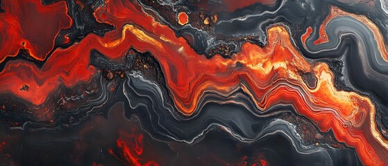 Abstract lava background with red and black color waves of liquid rock flow down from the top