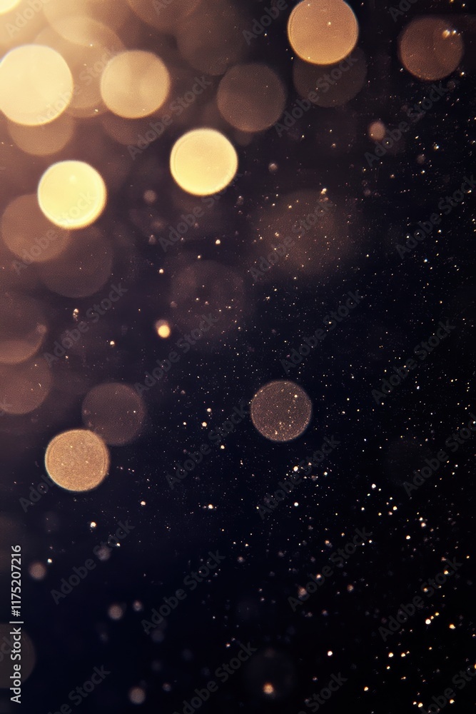 Poster abstract background of shimmering golden bokeh illuminated in softness, creating a dreamy, ethereal 