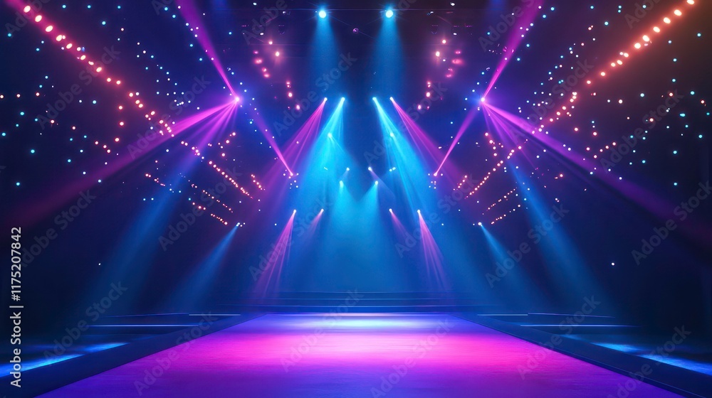Poster a mesmerizing stage scene illuminated with vibrant lights, creating an enchanting atmosphere for ste