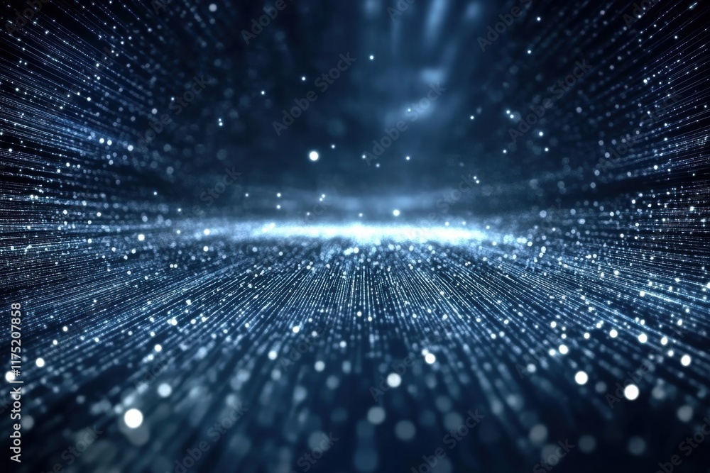 Poster a mesmerizing digital background showcasing streams of light and particles in a deep blue gradient f