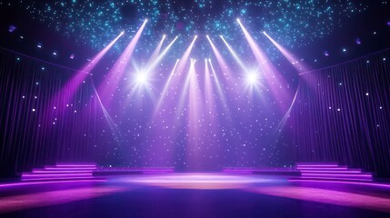 A mesmerizing stage scene illuminated with vibrant lights, creating an enchanting atmosphere for stellar performances and unforgettable moments.