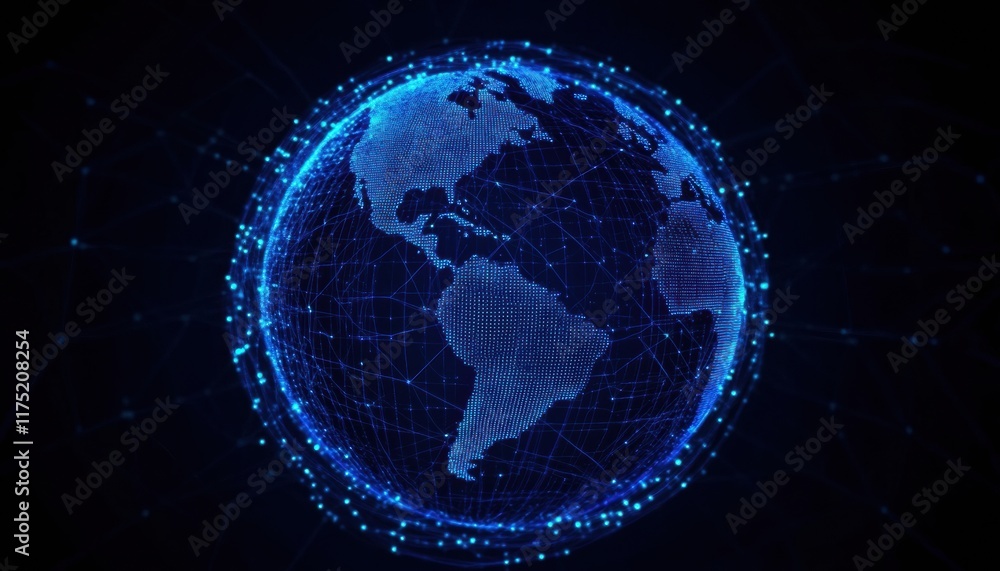 Poster a futuristic digital globe representing global connectivity and technology through nodes and connect