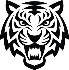 Black and white tiger head silhouette vector illustration art.