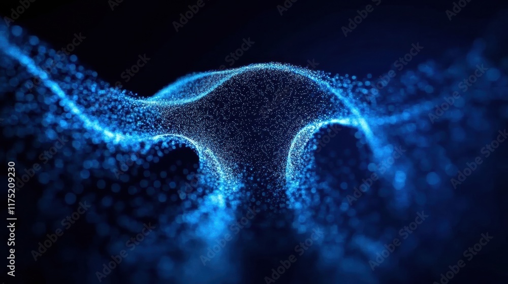 Poster a stunning abstract representation of flowing blue particles creating dynamic waves and ripples in a