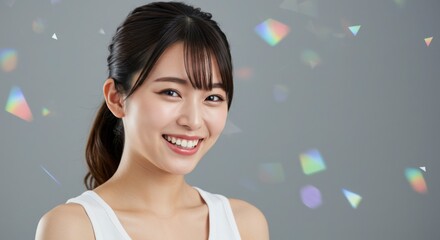 笑顔の若い日本人女性 ポートレート キラキラ背景