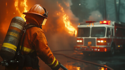 firefighter-uniform-firetruck-hose-dramatic-lighting