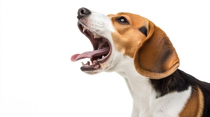 Fiercely Barking Beagle Dog Portrait Against White Background