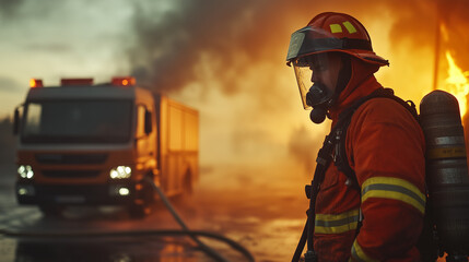 firefighter-uniform-firetruck-hose-dramatic-lighting