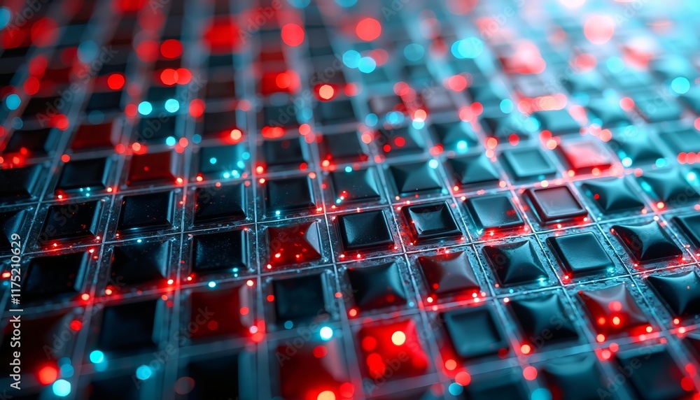 Poster abstract black backlit squares, microelectronics. processors and components