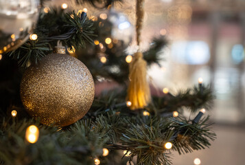 Christmas tree with Christmas decorations and lights in the city center