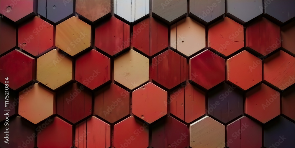 Poster abstract pattern of hexagons in different shades of red and brown. suitable for background or textur