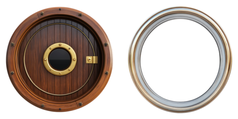 Circular opening door isolated on transparent background, Set of