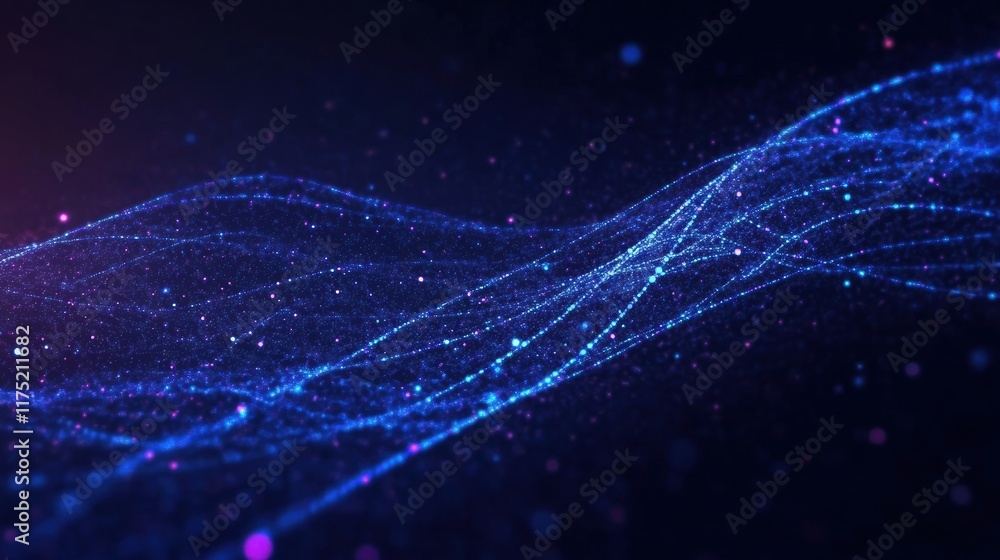 Poster vibrant abstract background featuring flowing particles and dynamic waves in a digital space, perfec