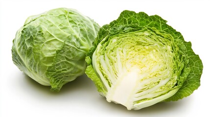 Obraz premium Halved Fresh Green Cabbage on Clean White Background