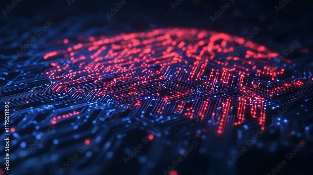 Poster surreal digital brain - interconnected data streams and bright contrasting visuals