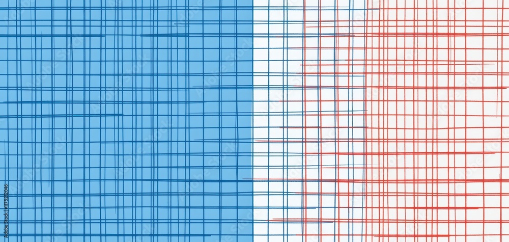 Poster abstract grid pattern with blue and red lines, creating a visually striking contrast and modern desi