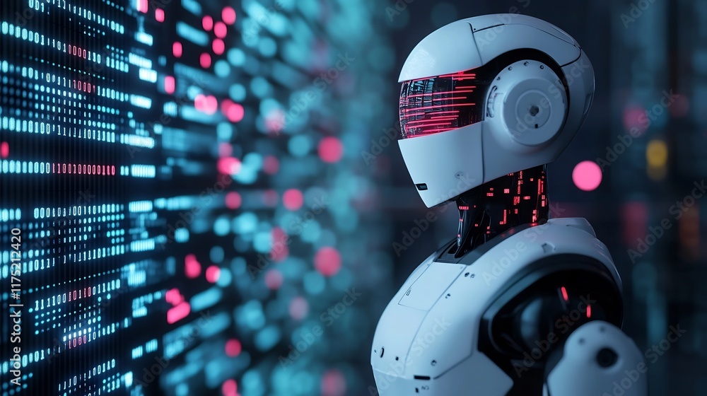 Poster futuristic agent interacting with virtual data projections in a technology-driven city
