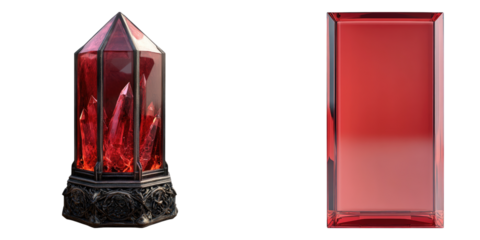 Carmine glass case isolated on transparent background, Set of