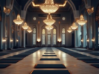 Grand Mosque Interior:  Ornate Architecture and Serene Atmosphere