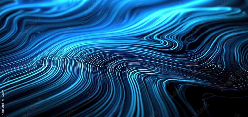 Poster abstract blue lines create a mesmerizing fluid wave pattern, perfect for backgrounds or digital art 