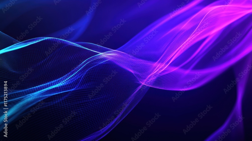 Poster Vibrant abstract waves in blue and purple, showcasing dynamic movement and energy for artistic backgrounds or designs.