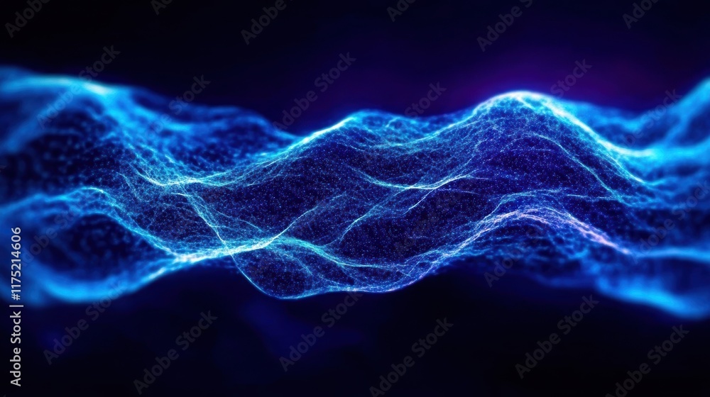 Poster abstract waves of blue light creating a dynamic and vibrant visual experience for technology and des