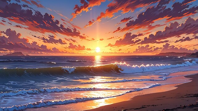 Sunset in the beach amine background 