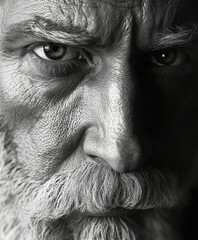 Obraz premium Close-up portrait of an older man with intense expression and textured skin