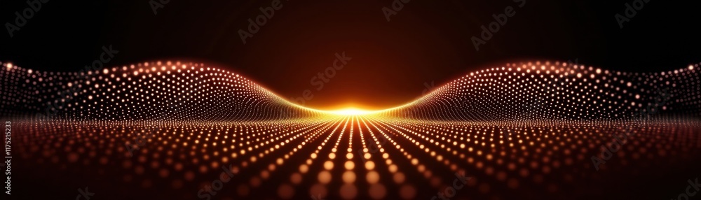Poster a stunning visual of glowing dots forming wave patterns, creating an abstract background with vibran