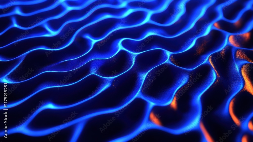 Poster abstract close-up of blue glowing waves on a textured surface, showcasing dynamic light and shadow p